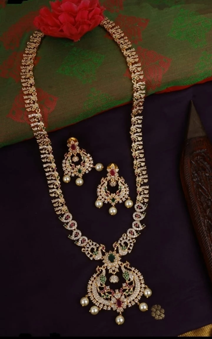 Premium quality AD stone long haram with earrings
